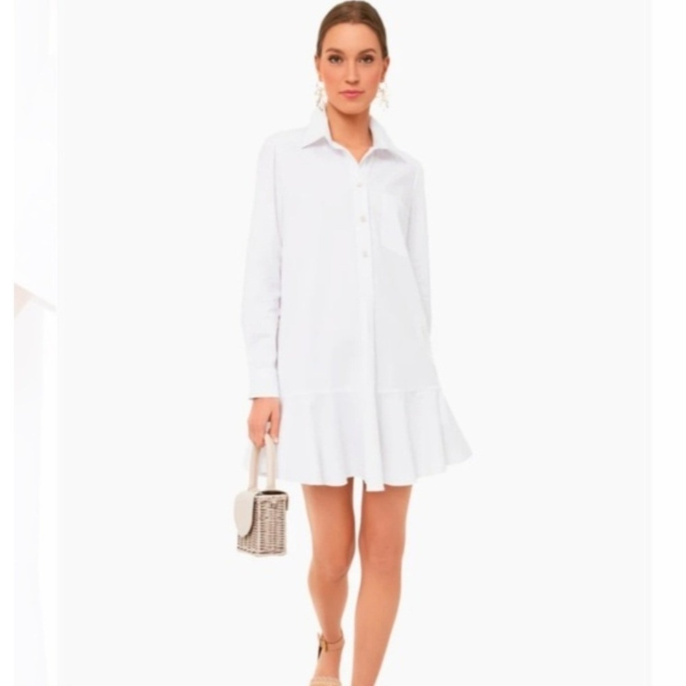 Tuckernuck Callahan Shirt Dress Women Medium White Cotton Drop Waist Flounce NWT
